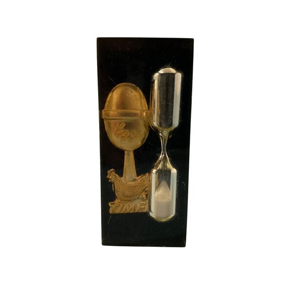 Vintage Lucite Acrylic Egg Timer Gold Tone Egg Chicken Sand Hourglass - Picture 1 of 3